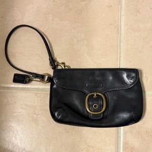 Coach Black Leather Wristlet with Gold Buckle
